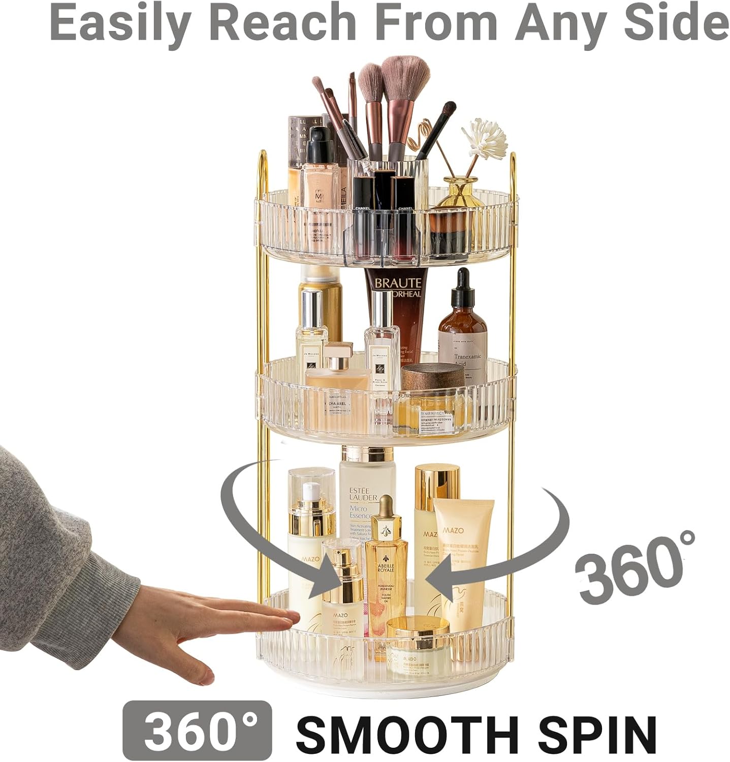 360 Rotating Makeup Organizer,3 Tier Large Capacity Make Up Organizers and Storage,Skincare Perfume Vanity Organizers,Bathroom Cosmetics Storage Organizer Countertop(Clear)