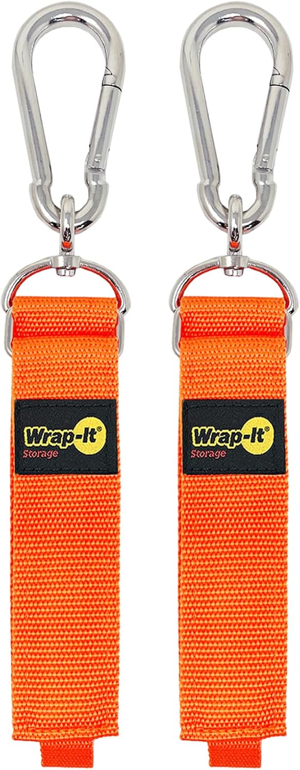 Hook 'n Hang Wrap-It Storage Straps - 18" (2-Pack) Blaze Orange - Hose and Extension Cord Storage Accessories for Garage Organizing