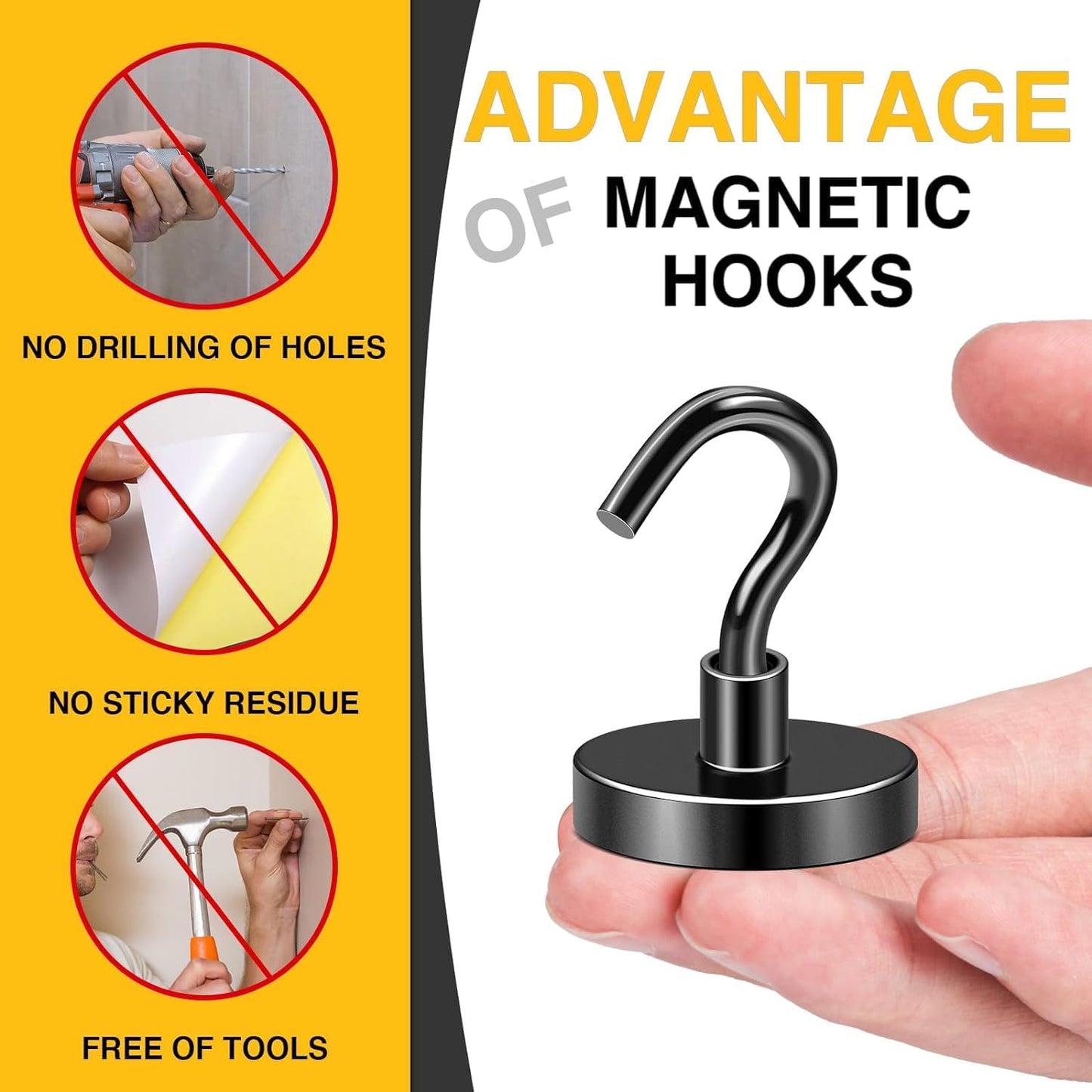 DIYMAG Black Magnetic Hooks, 170 LB Heavy Duty Strong Magnets with Hook, Rare Earth Neodymium Magnet for Cabins Cruise Ship Essentials 8 Packs