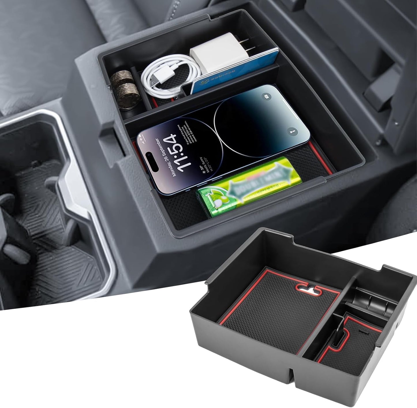 Center Console Organizer Compatible with 2024 2025 Toyota Tacoma Console Armrest Storage Box Interior Insert Storage Tray Secondary Accessories-Red