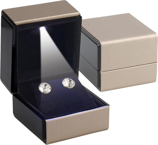 Novel Box Square Shaped Gold Earring Box With LED Light 2.25X2X2.5 Inches - Jewelry Earrings Case Best for Jewelry Displays - Gift Box for Mother's Day, Engagement, Anniversary & more Happy Occasions
