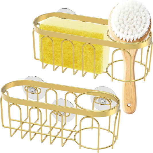 2Pcs Kitchen Sink Sponge Holder 304 Stainless Steel Suction Cup Sink Drain Rack Rustproof Kitchen Sink Organizer No Drill Dish Sponge Holder Tray for Kitchen Bathroom