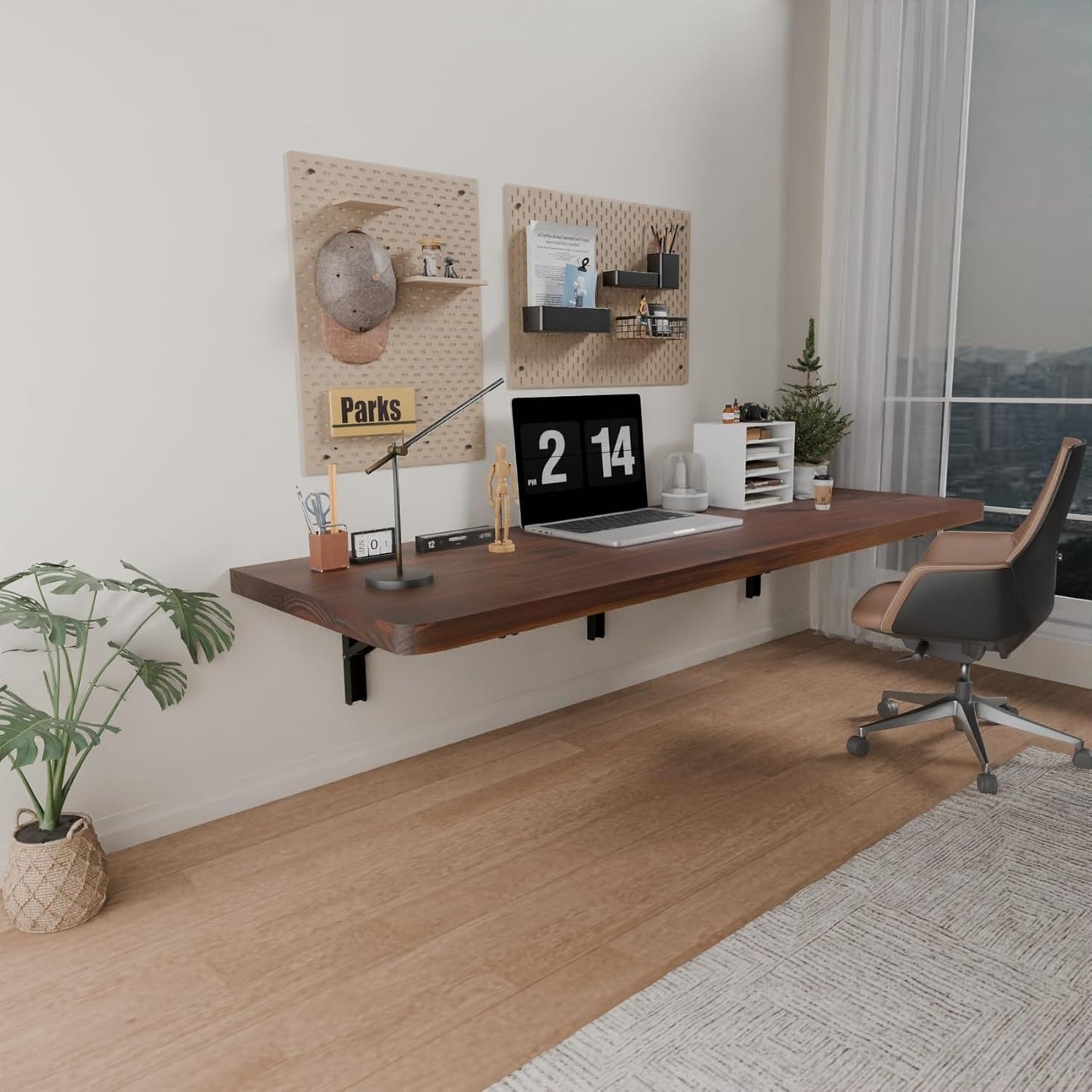 IAE Wall Mounted Folding Table with Pine Wood,48" x 16" Floating Wall Desk,Laundry Folding Table with Shelf Brackets,Fold Down Desk Shelf,Folding Workbench for Home,Dining,Laundry Room,Kitchen,Brown