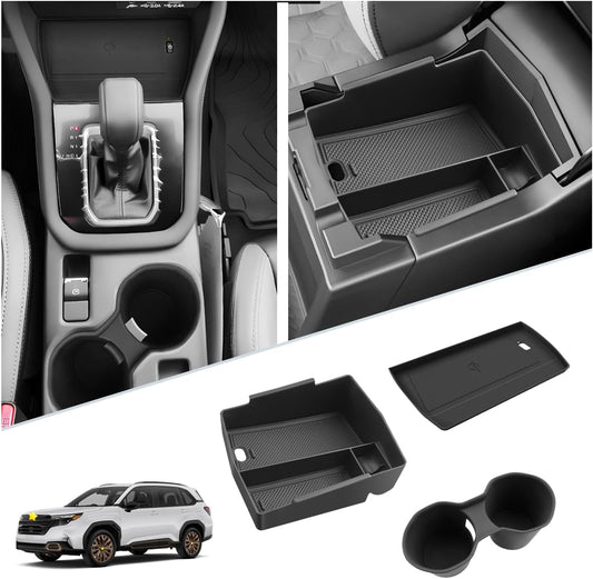 SKTU 3Pcs for 2025 2026 Subaru Forester Center Console Organizer 2025 2026 Forester Console Tray Subaru Forester 2025 2026 Accessories Cup Holder 2025+ Forester Wireless Charging Pad with Coin Holder