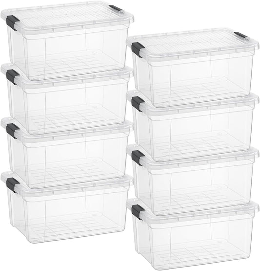 Superio Clear Storage Boxes with Lids, 11 Quart Plastic Container Bins for Organizing, Stackable Crates, BPA Free, Non Toxic, Odor Free, Organizers for Home, Office and Dorm, 8 Pack