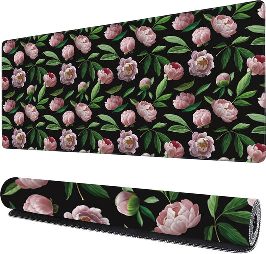 Beautiful Flower Pink Peonies Gaming Mouse Pad XXL Large Desk Mouse Pad Keyboard Mat with Stitched Edges Waterproof Non-Slip Desk Mat for Laptop,Keyboard,Computer 35.4 * 15.7 Inch