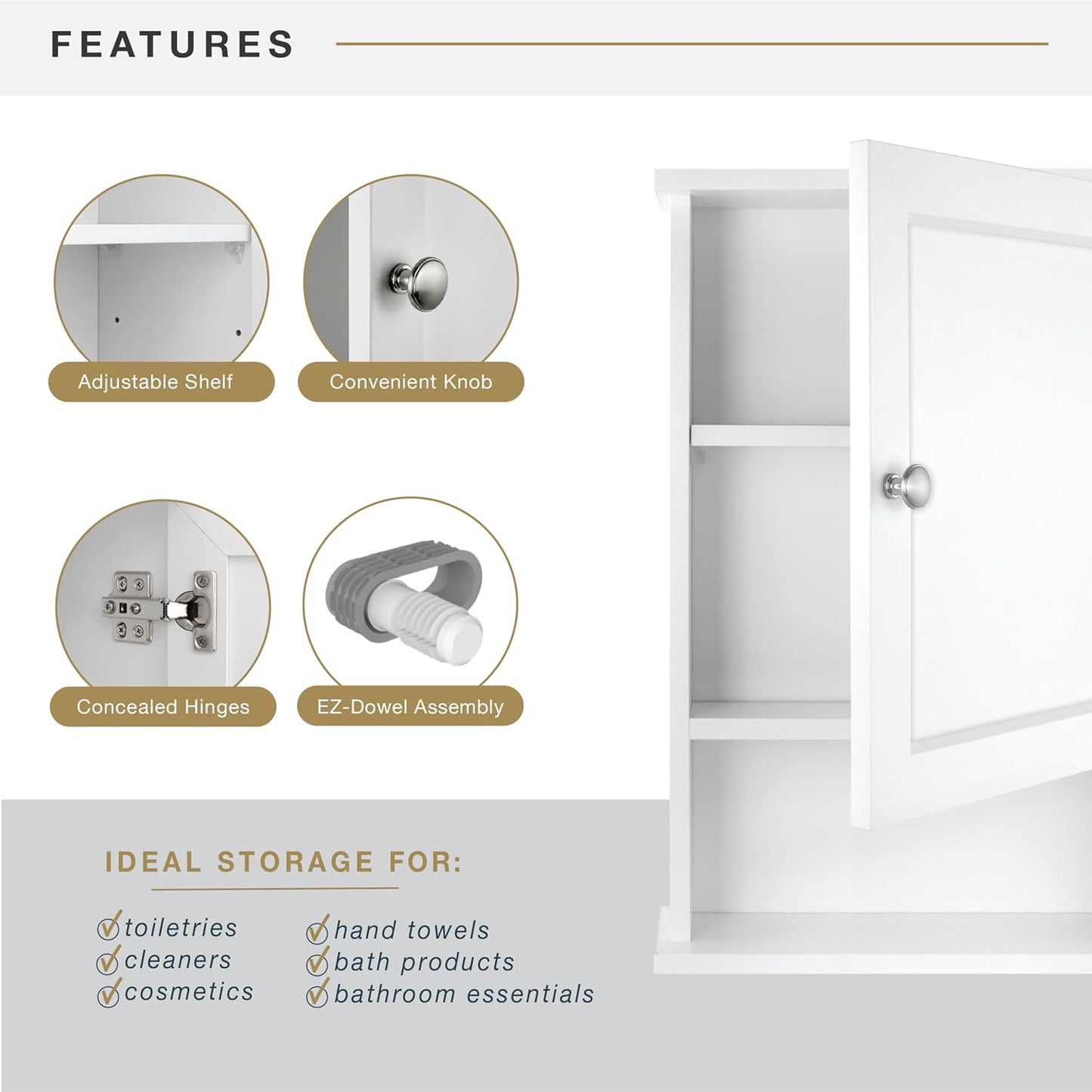 MCS 23x16 White Medicine Cabinet Organizer, Wall Mounted Bathroom Cabinet for Over-The-Toilet Storage, Bathroom Furniture & Restroom Organizer