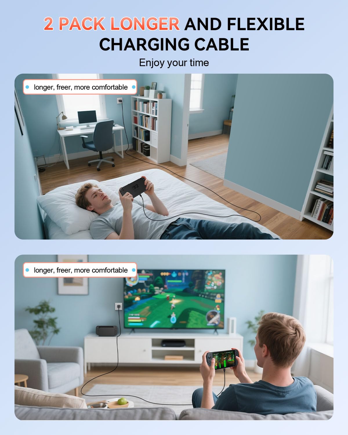 2 Pack (9.8FT) Switch 2 Charging Cable, Extra Long Power Cord for Nintendo Switch 2 Official Adapter, 60W Fast Charger[𝐀𝐂 𝐀𝐝𝐚𝐩𝐭𝐞𝐫 𝐂𝐨𝐫𝐝 𝐑𝐞𝐩𝐥𝐚𝐜𝐞𝐦𝐞𝐧𝐭]Accessories Switch 2 TV Dock