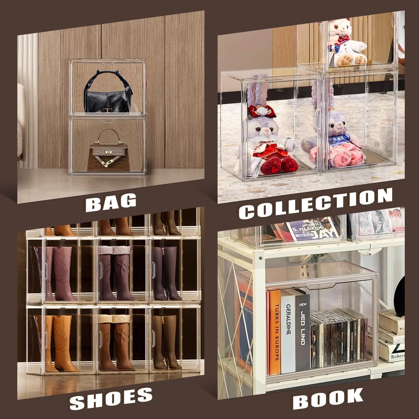 X-Large Acrylic Display Case Size 14 Sneaker Shoe Box with Magnetic Lid, Transparent Stackable Figure Display Case Clear Large Collectibles Showcase, Protection Organizer, 1 Pack