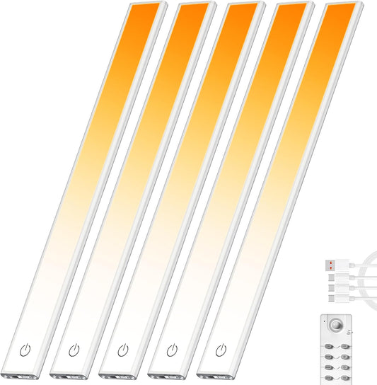 204 LED Under Cabinet Lights Wireless with Full Lighting,Rechargeable Closet Lights with Remote and Motion Sensor Indoor,Under Counter Light with CCT and Dimmable for Kitchen,Stair(5 Pack,23.6inch)