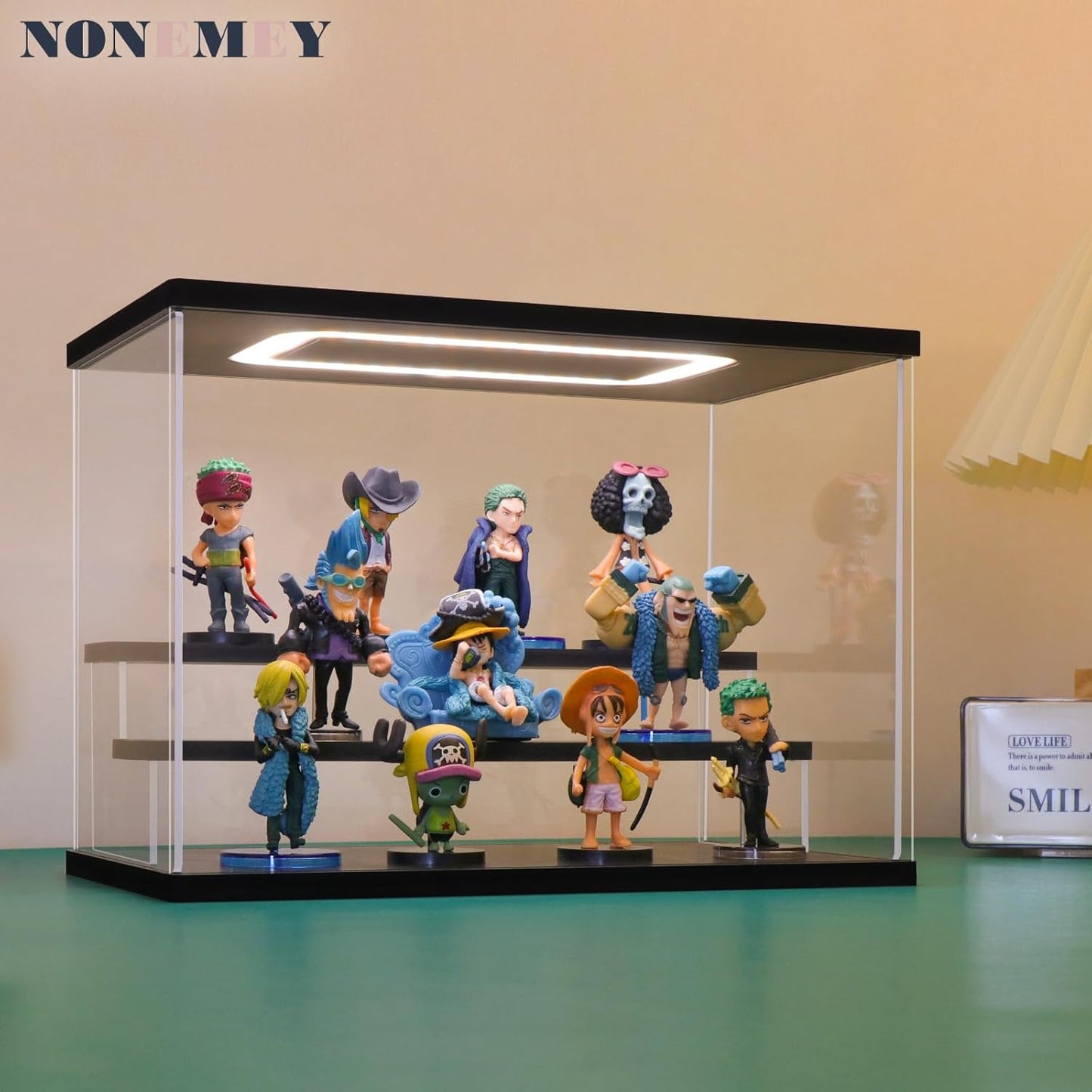 NONEMEY Clear Acrylic Display Case Stand with Led Light 2/3/4/5/6 Tier Storage Box Showcase Dustproof Organizer Box for Collectibles (3Tier 12.4*7*9inch)