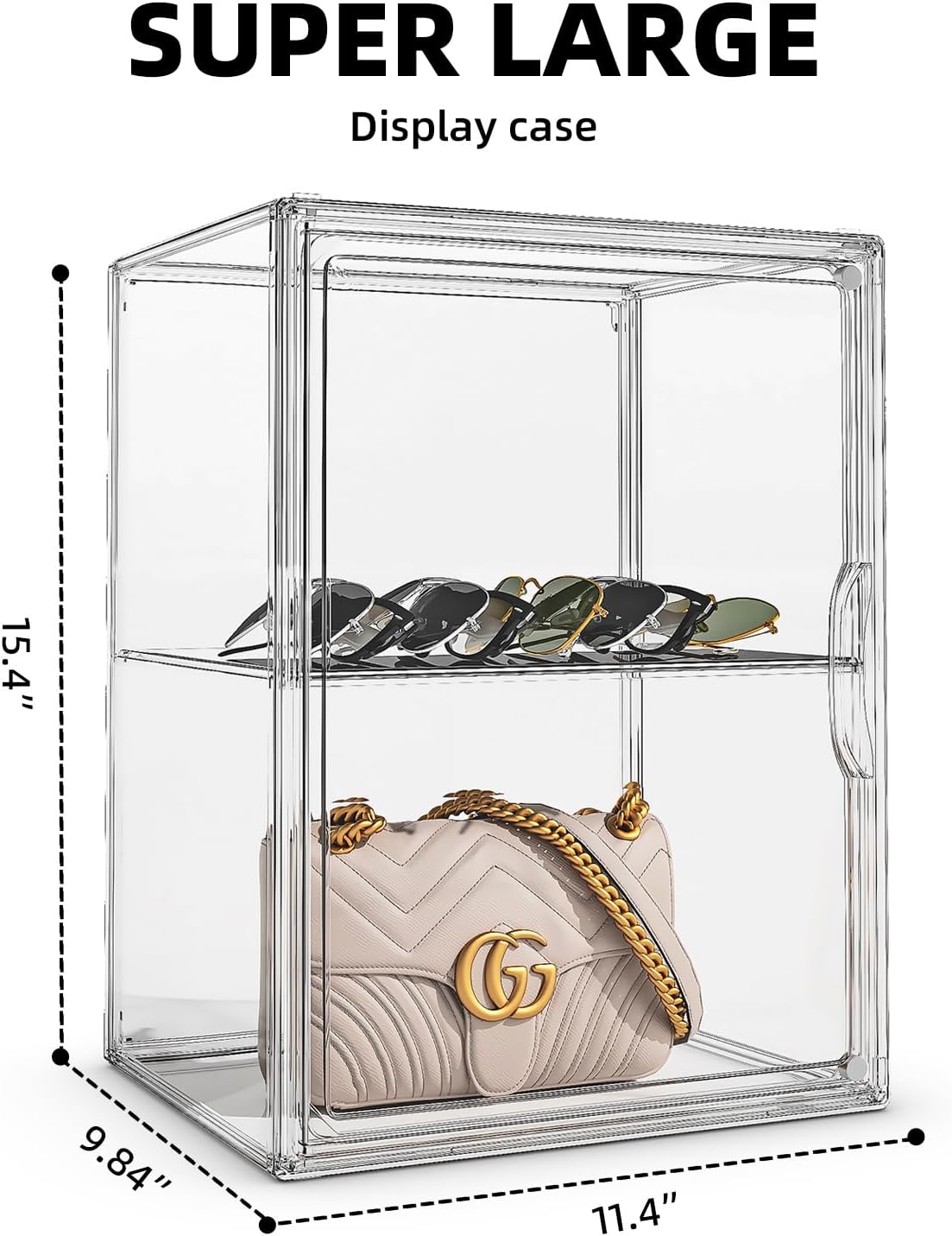 Clear Purse Organizer for Closet 1 Pack Clear Handbag Storage Organizer, Stackable Acrylic Display Case with Adjustable Divider for Purse, Handbag, Backpack, Wallet, Collectibles, XXX-Large