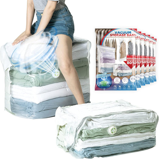 TAILI 6 Pack Vacuum Storage Bags, Extra Large Cube (40x28x18x18 Inch), Supe Jumbo Vacuum Seal Bags for Comforters, Blankets, Bedding, Sweater, Space Saving, Closet Storage, Cream