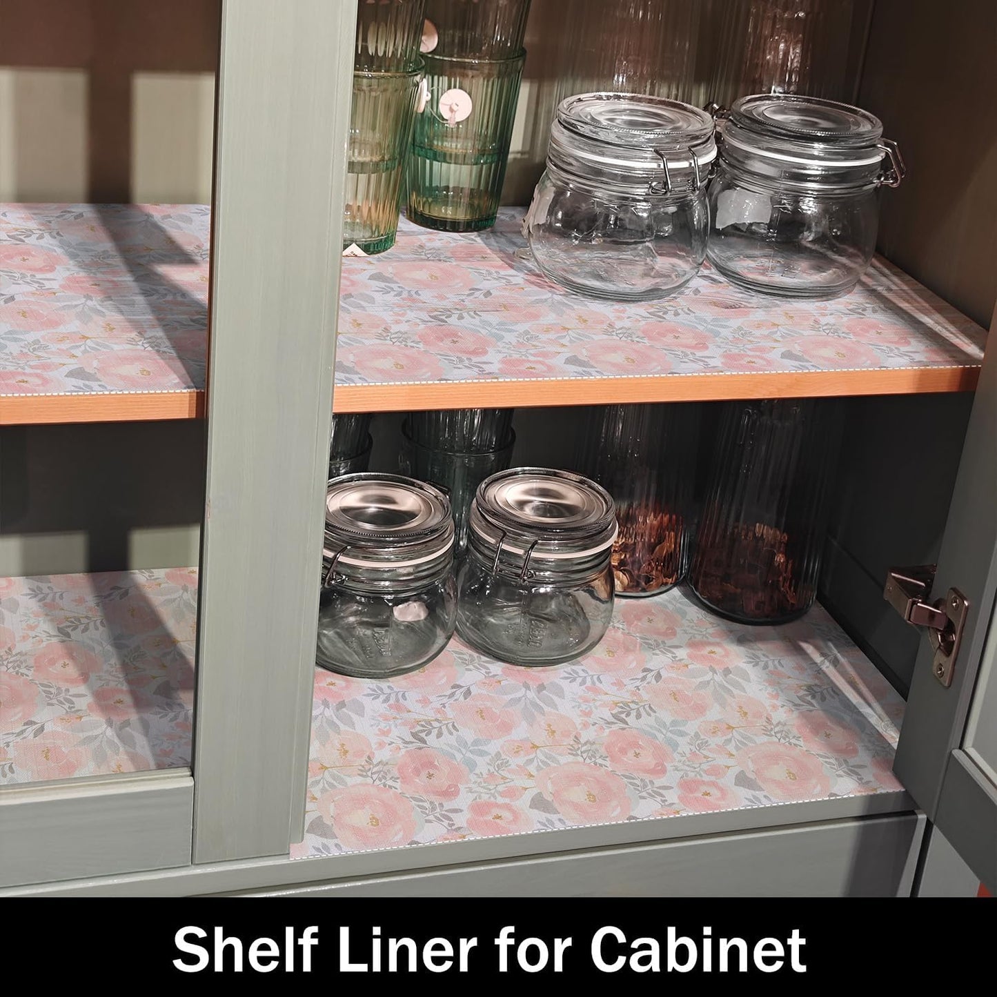 Peony Shelf and Drawer Liner for Kitchen,Non-Adhesive and Strong Non-Slip Floral Cabinet Drawer Liners for Kitchen Shelf, Waterproof Cupboard Liners,Easy to Clean,12IN x 10FT