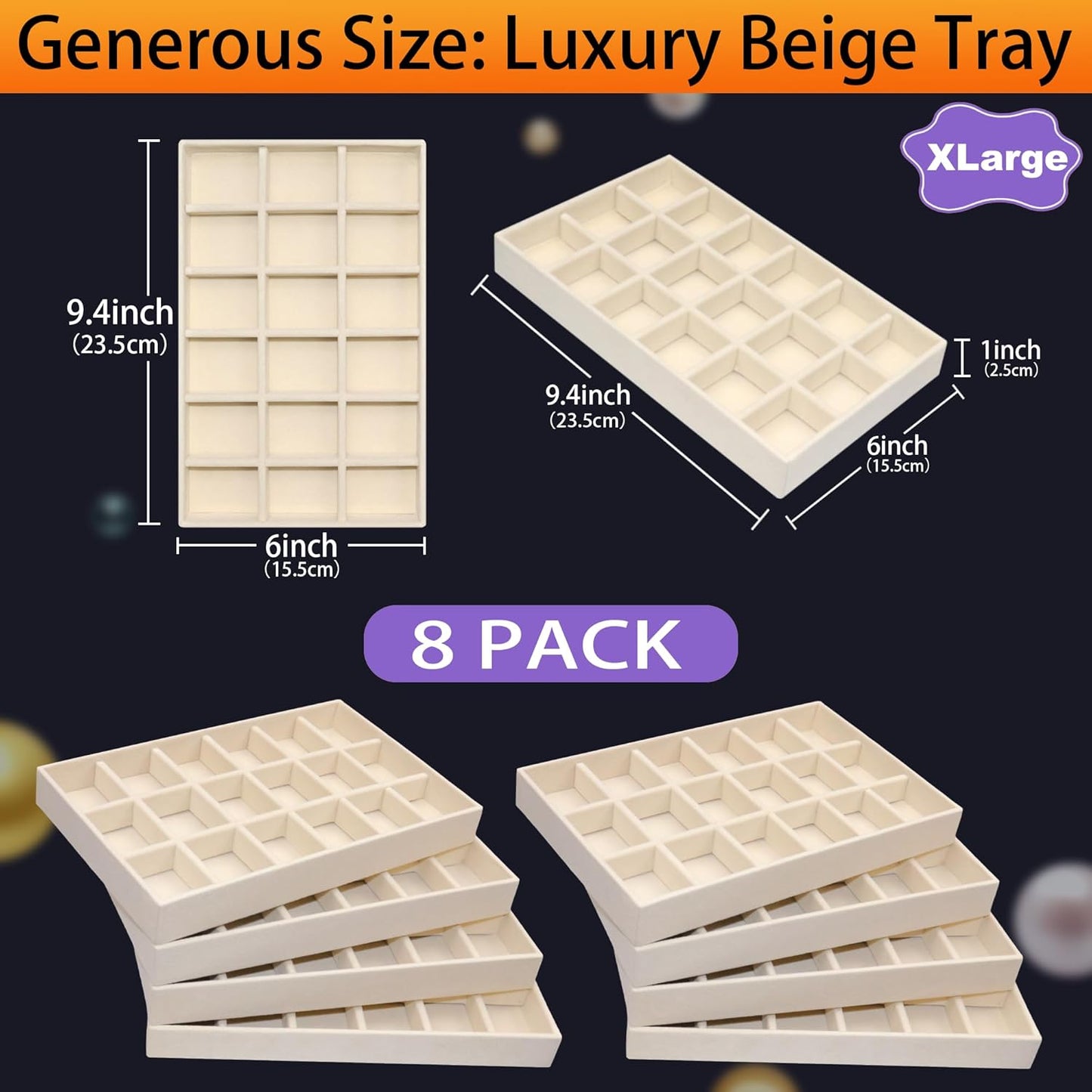 X-Large Jewelrys Tray for Drawer 8 Pack Earring Organizer Stackable Velvet Jewelry Organizer Dresser Rings Studs Earring Holder