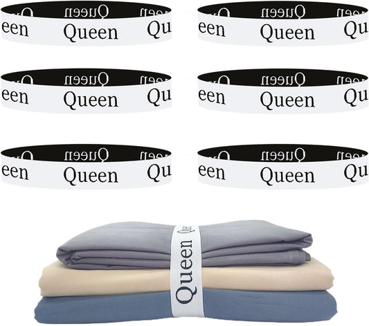 6 Pieces Bed Sheet Organizer Bands, Sheet Organizers and Storage Label Bands, Sheet Label for Bedding, Sheets Organizer for Closet,Sheet Keepers Linen Labels Bedding Bands (Queen)