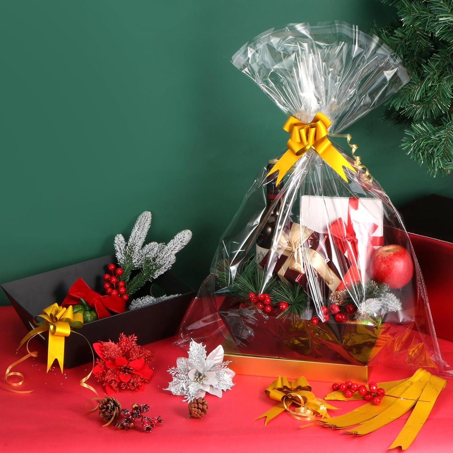 10PACK Black Baskets For Gifts Empty, 10x12”Thick Kraft Gift Basket with 10 Bows 10 Bags Empty Gift Baskets for Christmas, Easter, Birthdays, Snacks, Farmers Market