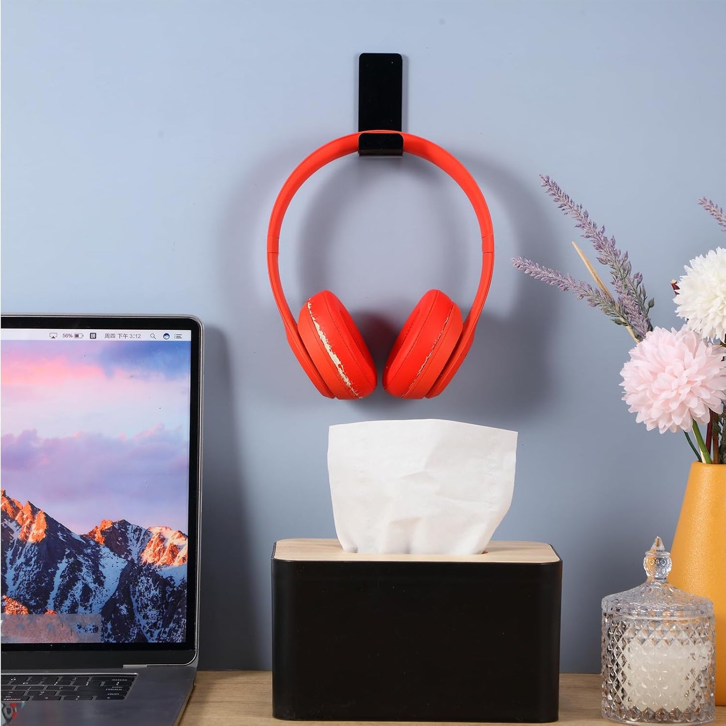 Weewooday 16 Pcs Headphone Hanger Headphone Holder Wall Hook Desk Bulk Adhesive Headset Wall Mount Stand General Purpose (Black)