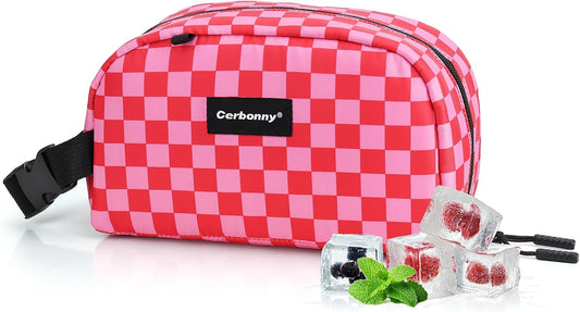 Cerbonny Small Cooler Bag Freezable Lunch Bag for Work School Travel, Leak-proof, Insulated, Waterproof, Portable, Pink Checkerboard, 2.5L