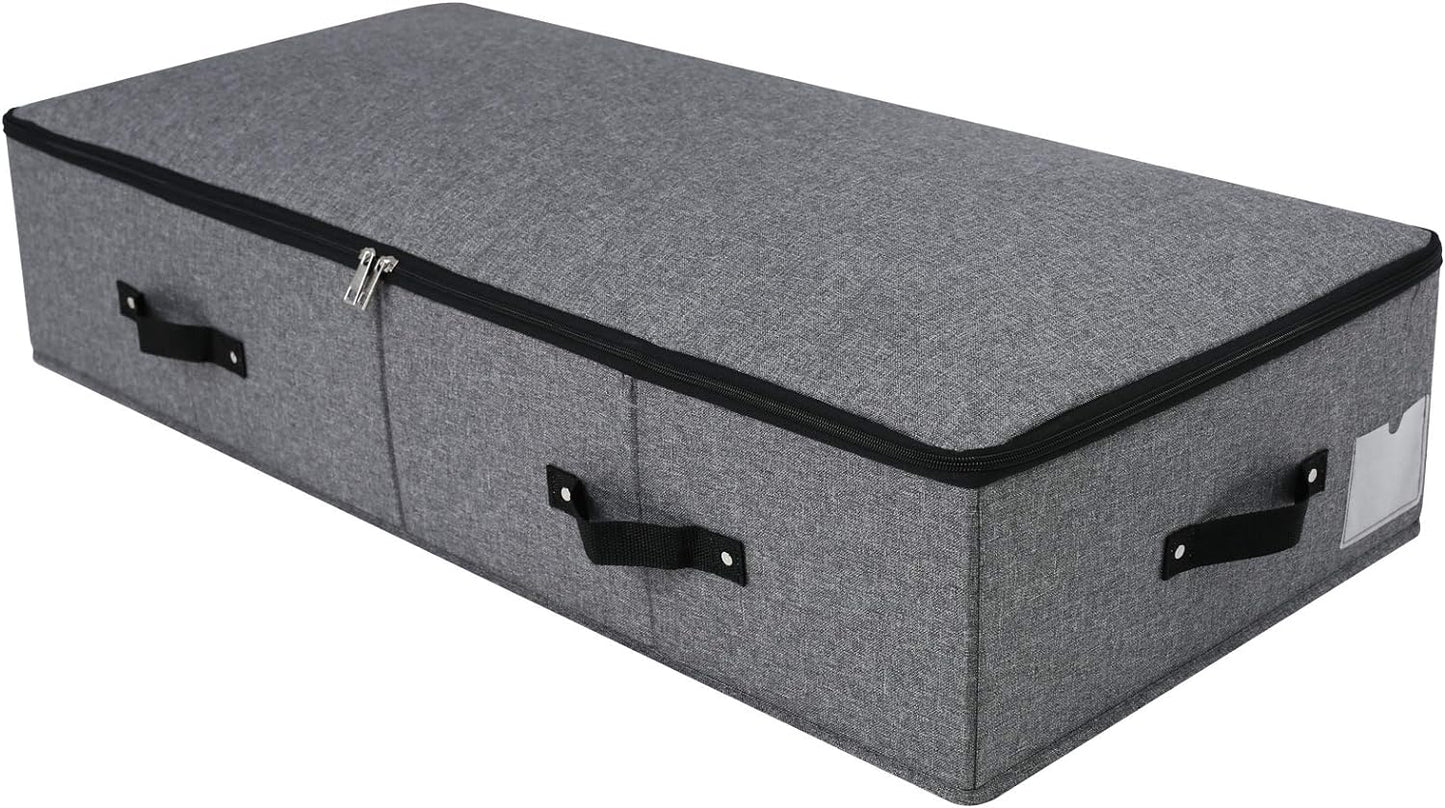 Omygarden Foldable Fabric Sturdy Under Bed Storage Box with 6 Handles, Zipper Lid, Blankets Clothes Comforters Storage Bin Organizer for Bedroom and Closet, 35x 16.5 x 7inch, Black Grey