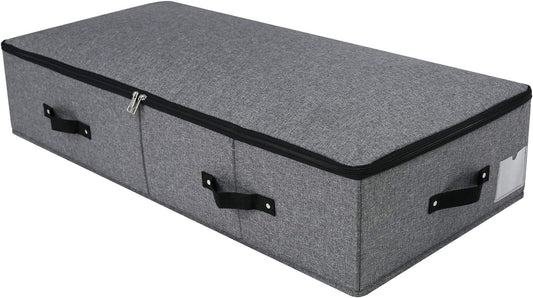 Omygarden Foldable Fabric Sturdy Under Bed Storage Box with 6 Handles, Zipper Lid, Blankets Clothes Comforters Storage Bin Organizer for Bedroom and Closet, 35x 16.5 x 7inch, Black Grey