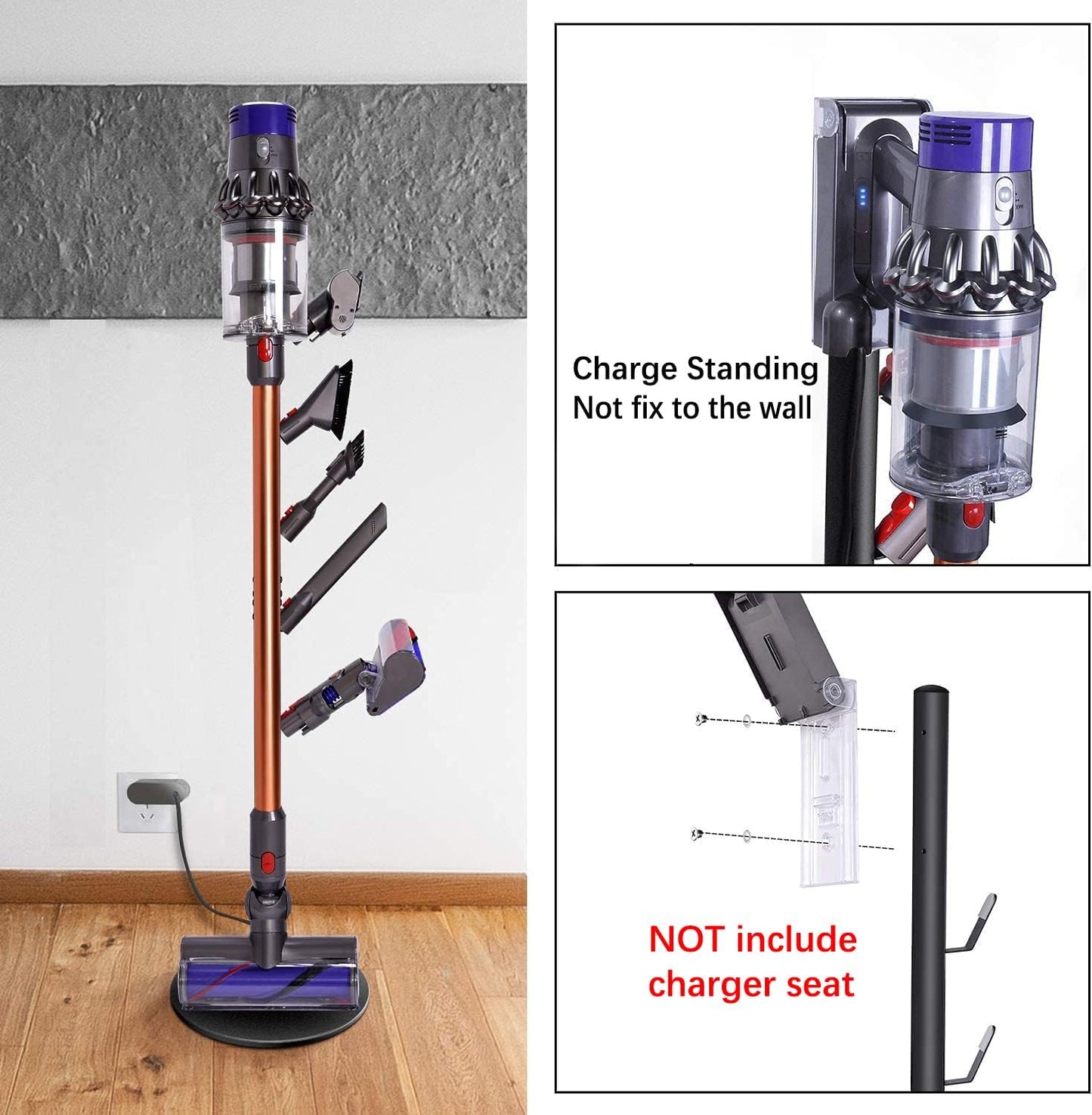 Storage Stand Holder Compatible with V15 Detect, V11 V10 V8 V7 V6 Cordless Vacuum Cleaners and Accessary, Floor Docking Station Metal Organizer Bracket with 5 Hooks, Black