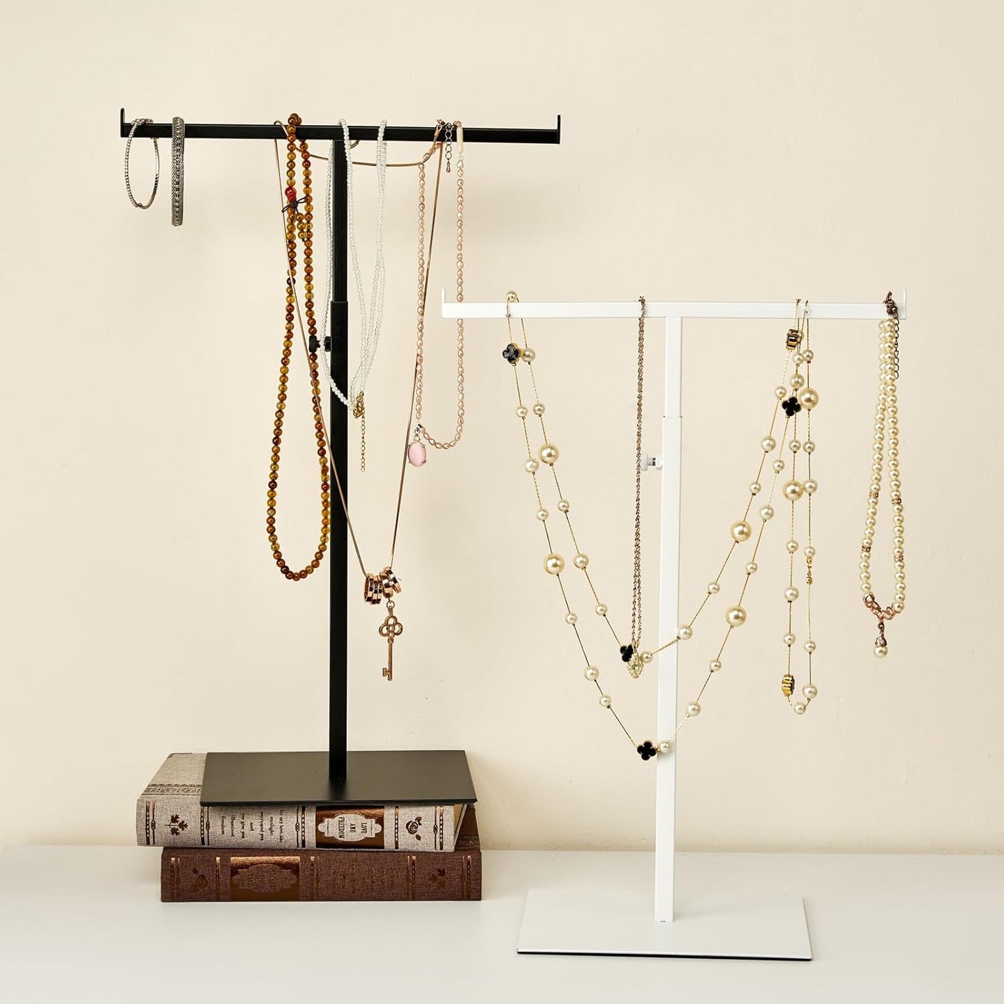 Purse Display Stand Jewelry Tower Stainless Steel Handbag Stand Jewelry Stands Tabletop for Necklaces Organizer Stand Adjustable Height Home Store Boutique, Black