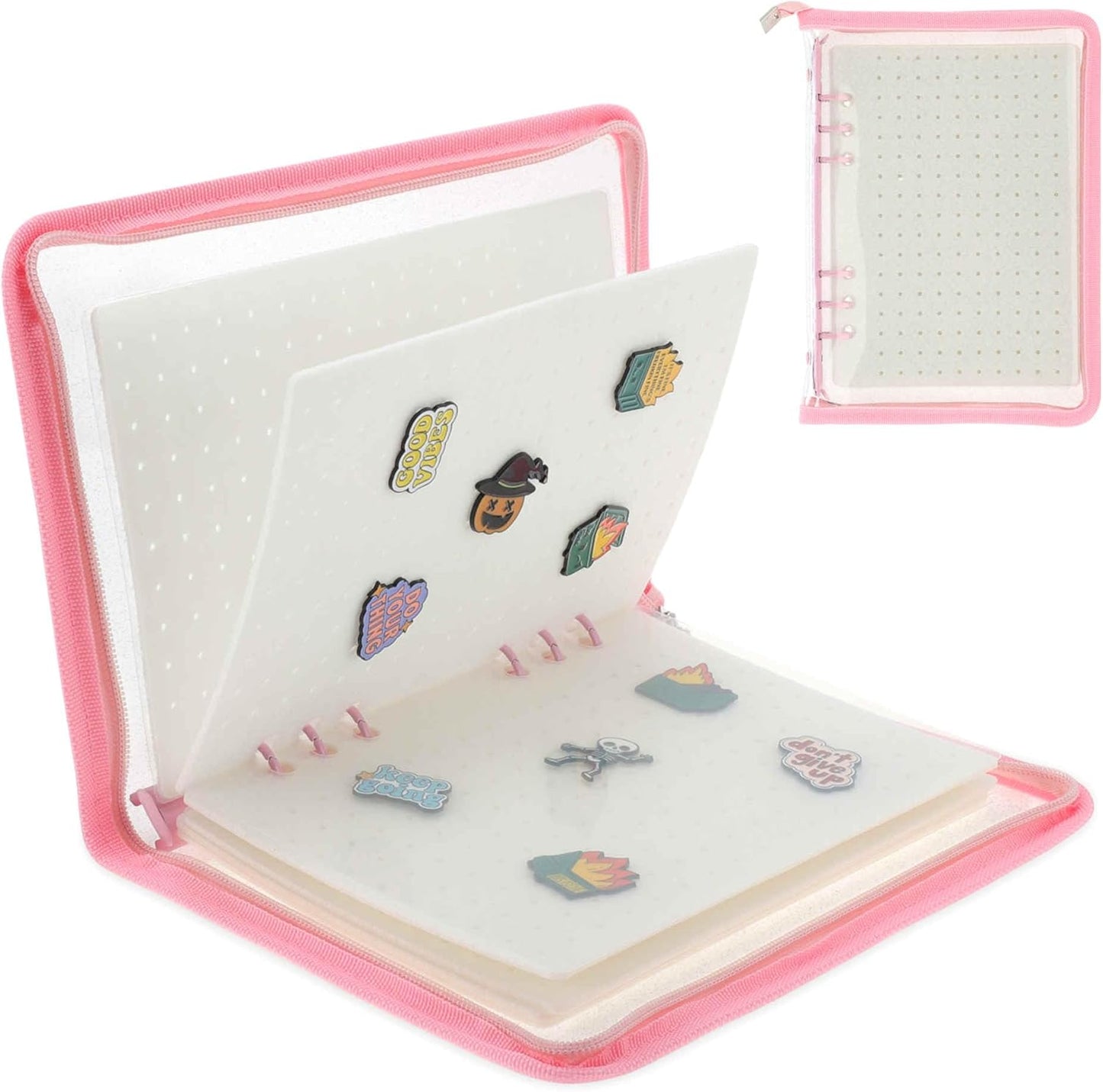 CAPASTEC Pin Bag, Portable Pin Display Book, Ideal for Pins, Brooches Storage, Pink White