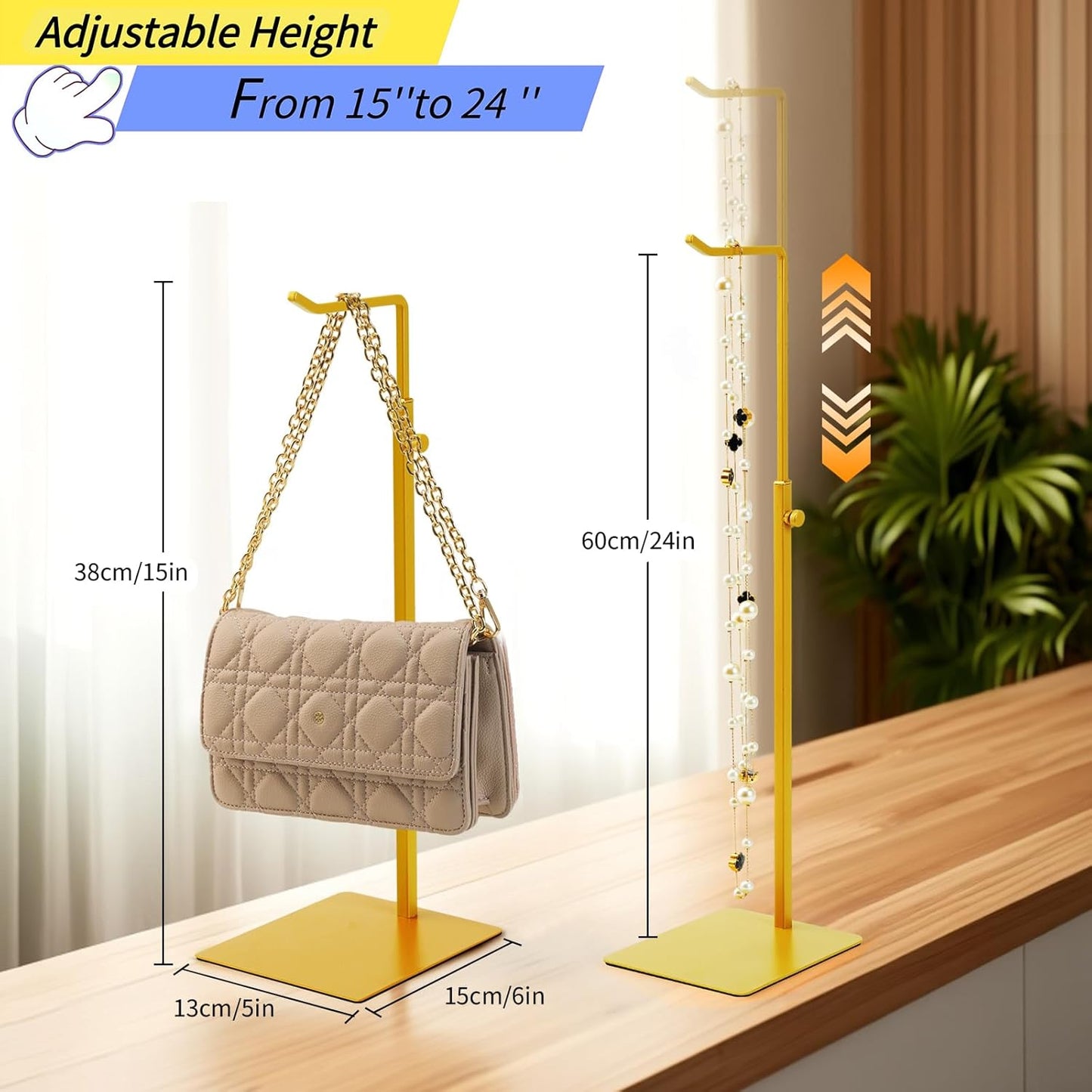 2Pcs Purse Holder, Adjustable Purse Display Stand , Golden Handbag Display Stand, Hanger Rack for Bags, Suitable for Desktops, Wardrobes and Commercial Storeshook Stand