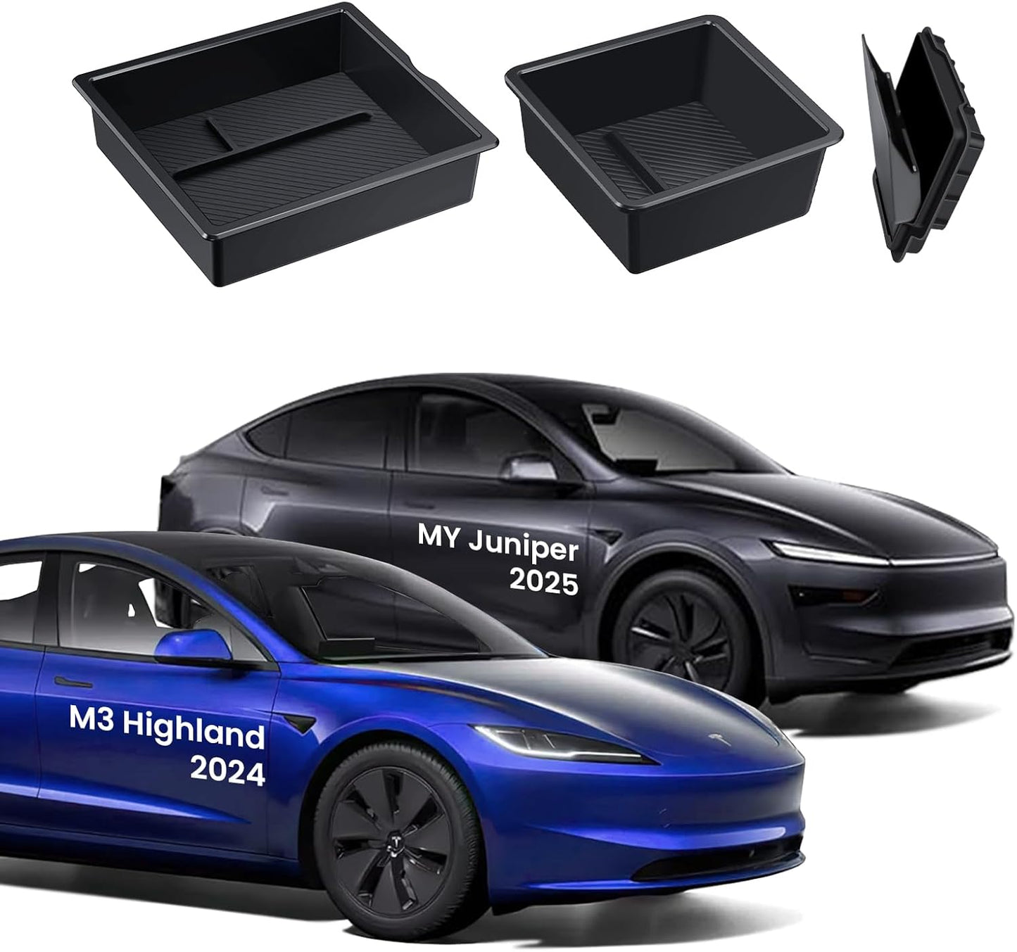 3PCS Center Console Organizer Tray for Tesla 2025 Model Y Juniper & Model 3 Highland 2025 2024, 2025 Upgrade Car Accessories with Center Console Storage Tray Armrest Hidden Storage Box