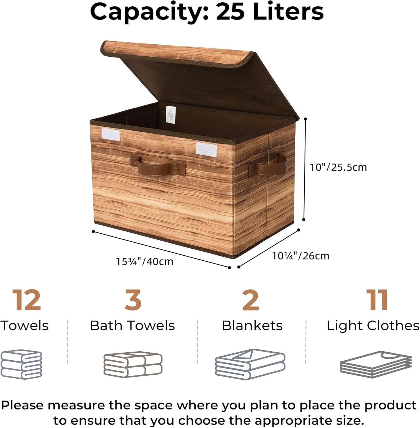 GRANNY SAYS Storage Boxes with Lid, Fabric Storage Bins with Lids, Decorative Closet Storage and Organizer, Wood Grain Print Bins, 2-Pack