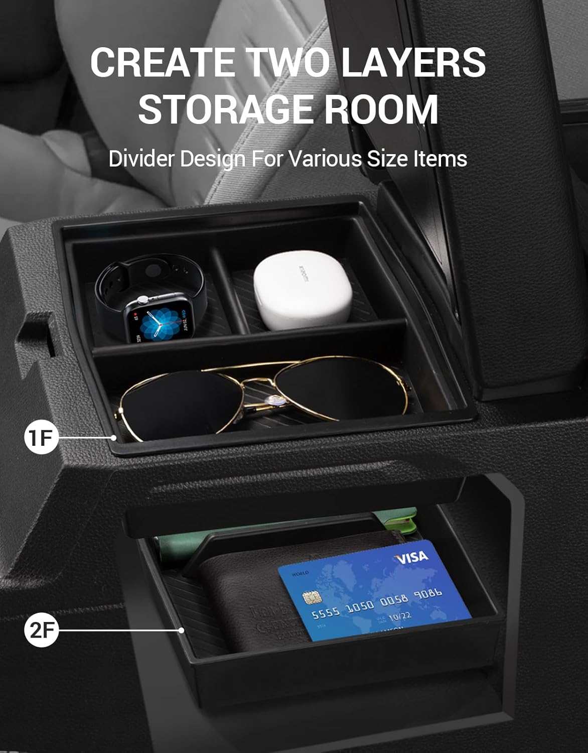 Ecarzo 3PCS Center Console Organizer for 2024-2025 Toyota Tacoma Armrest Hidden Storage Box, Maximize Space & Reduce Clutter, Tacoma Interior Accessories
