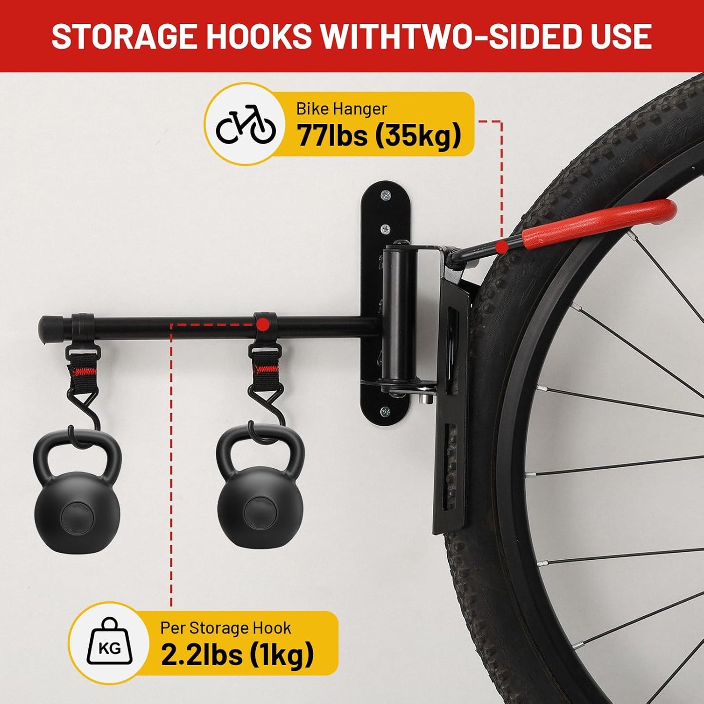Swivel Bike Wall Mount, Bike Hangers for Garage, Space-Saving Vertical Bike Rack, Sturdy Bike Storage Rack Holds Up to 66lbs with No-scratch Protection, Easy to Install, 4 Pack