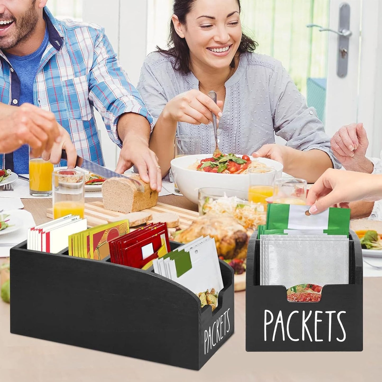 Snack Packet Organizer Box - Snack Organizer, Kitchen Countertop Storage, Portion Control Bin for Pantry | Declutter Drawer Organizers for Ramen Seasoning, taco bel Sauce, Chipotle, Crea