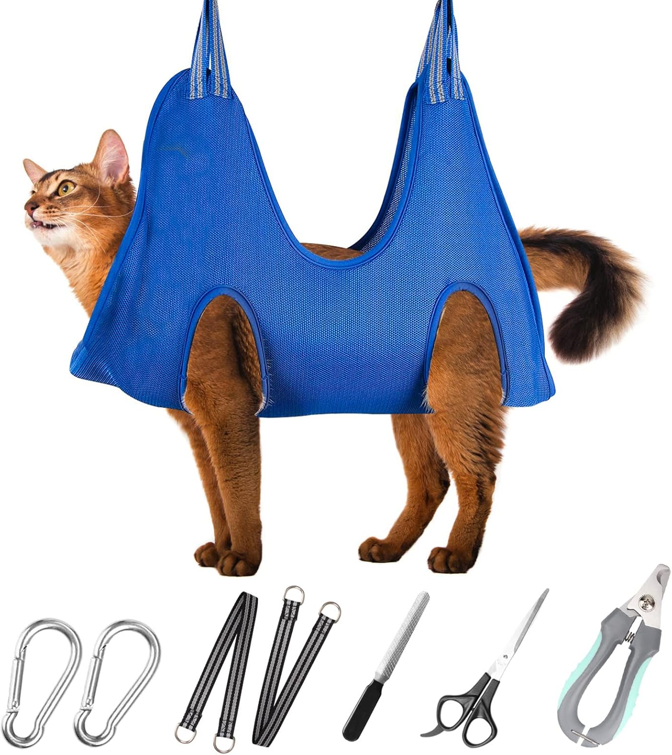 Pet Grooming Hammock Harness for Cats & XS Small Dogs, Dog Sling for Cutting Nails, Dog Hanging Holder Hanger for Nail Trimming with Nail Clippers, Nail File, Scissors