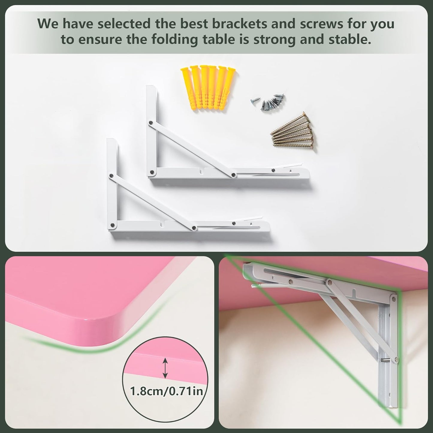Clikuutory Wall Mounted High Gloss Folding Table, Wall Desk Fold Down for Small Spaces, Folding Workbench for Laundry Room, Home Office, Kitchen, Bedroom, Home Bar, Pink (39.4"×19.7")