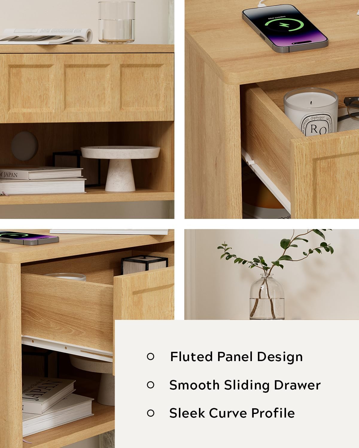 Farmhouse Floating nightstands Set of 2, Small Wall Mounted Storage Cabinet with Open Shelf, Wood Bedside End Table for Bedroom, Living Room, Natural Oak