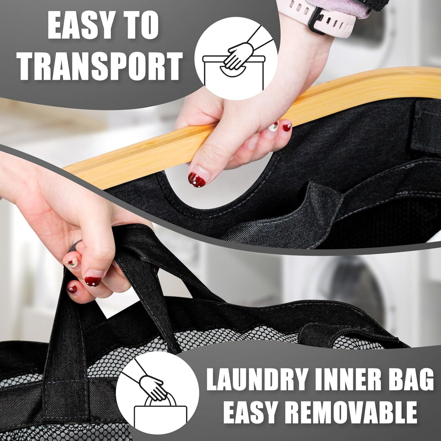Hampers for Laundry Basket with Lid, 145L Extra Large 3 Section Clothes Divided Organizer for Bedroom, Laundry Room, Dirty Clothing Hamper, Black