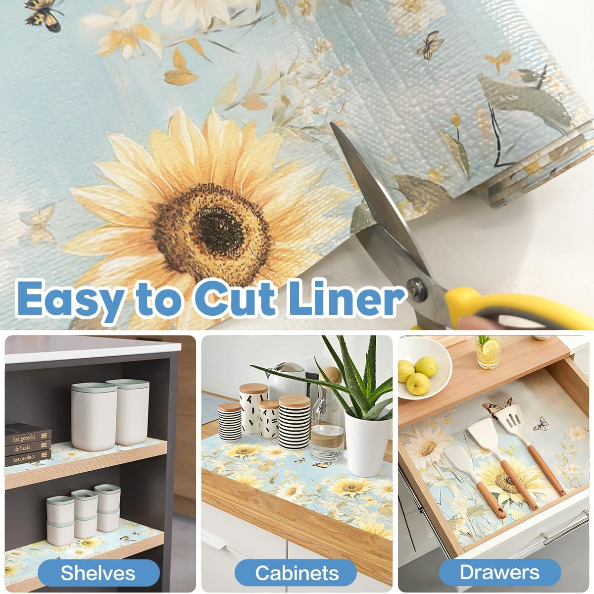 Shelf Liner for Kitchen Cabinets Non Adhesive Drawer Liner,Cabinet Liner for Shelves,Non Slip Kitchen Drawer Liners for Dresser,Waterproof Shelf Paper for Refrigerator,Cupboard,12In x 16.4FT
