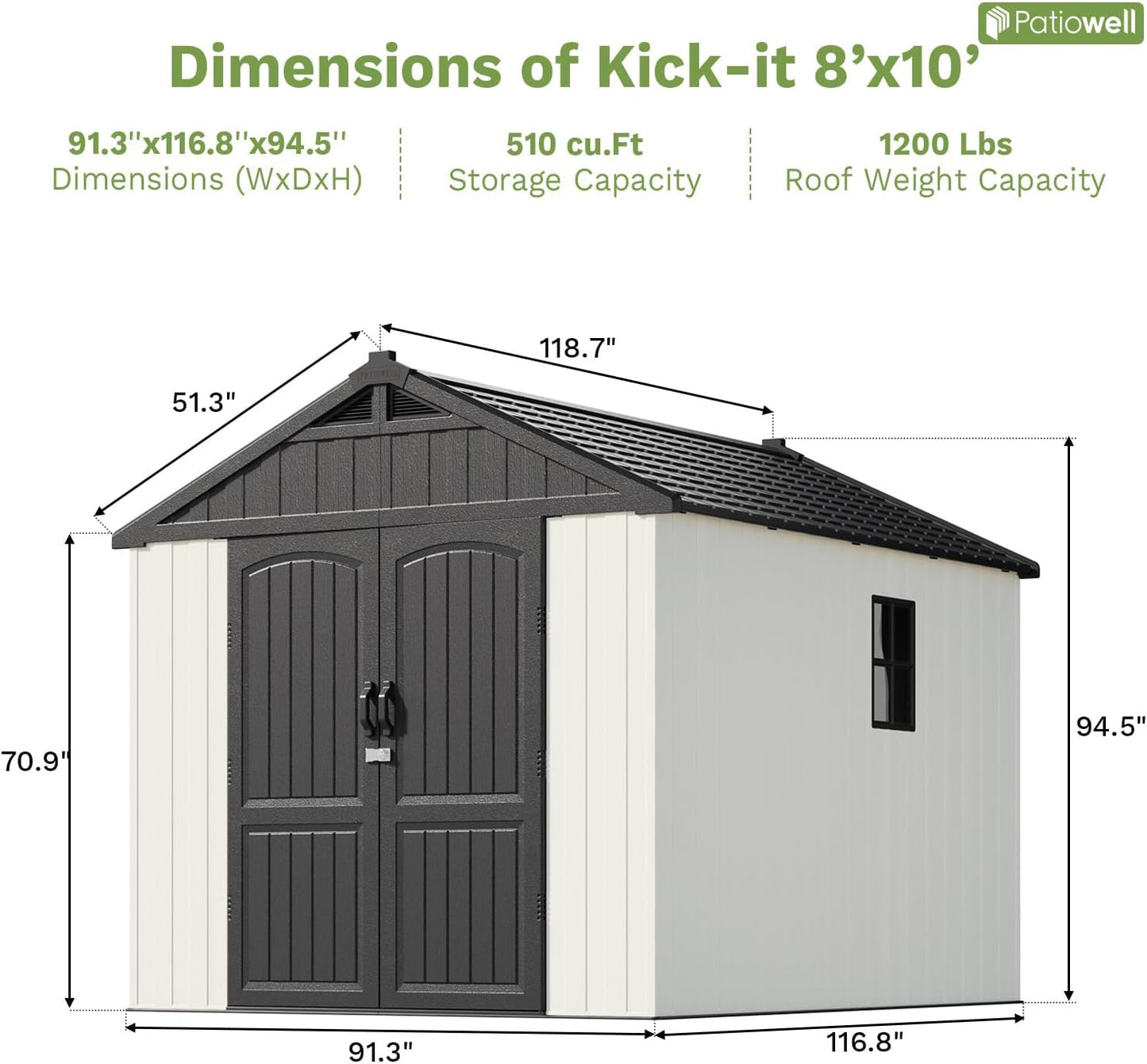 Patiowell 8x10 FT Plastic Shed Outdoor Storage Shed with Floor, Resin Garden Tool Shed Lockable Door & Two Windows for Patio, Backyard, Bike & Organizer, Beige