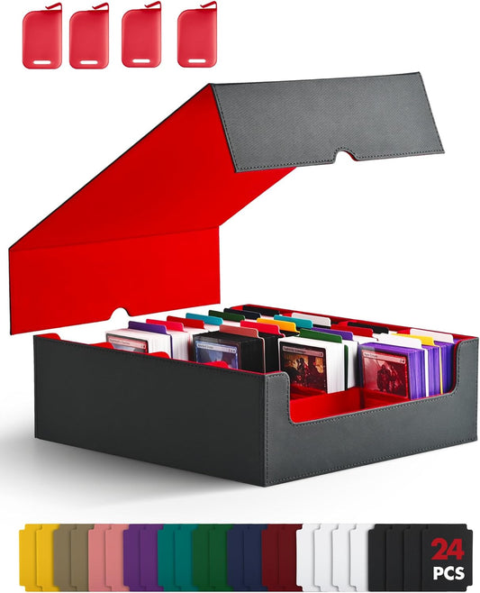 ZLCA Card Storage Box for MTG PTCG, Commander Deck Box Holds 3200+ Cards, Trading Card Storage Case with 4 Stoppers, Card Organizer for TCG Sport Cards(Black&Red)