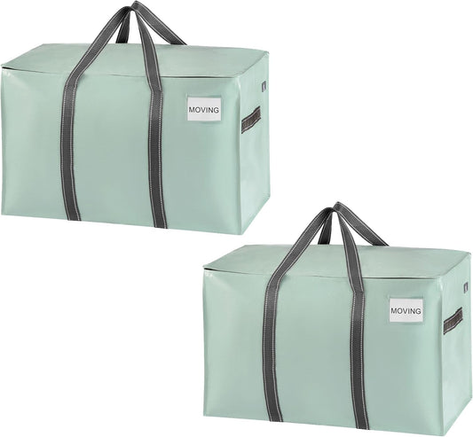 VENO 2 Pack Moving Bags and Large Christmas Storage Bins with lids. Alternative to Moving Boxes, Packing Supplies for College. Extra Large Heavy Duty Totes for Packaging (Shiny Light Green, 2 Pack)