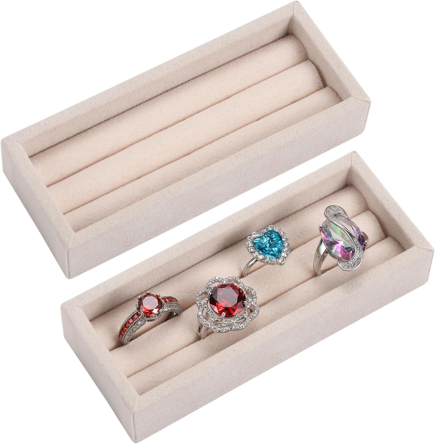 Valyria 2 Slots Velvet Small Ring Organizer Set of 2 Earrings Trays Showcase Display Storage Insert Holder for Jewelry Box, Drawer, Dresser