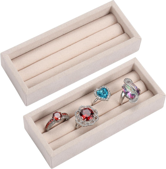 Valyria 2 Slots Velvet Small Ring Organizer Set of 2 Earrings Trays Showcase Display Storage Insert Holder for Jewelry Box, Drawer, Dresser