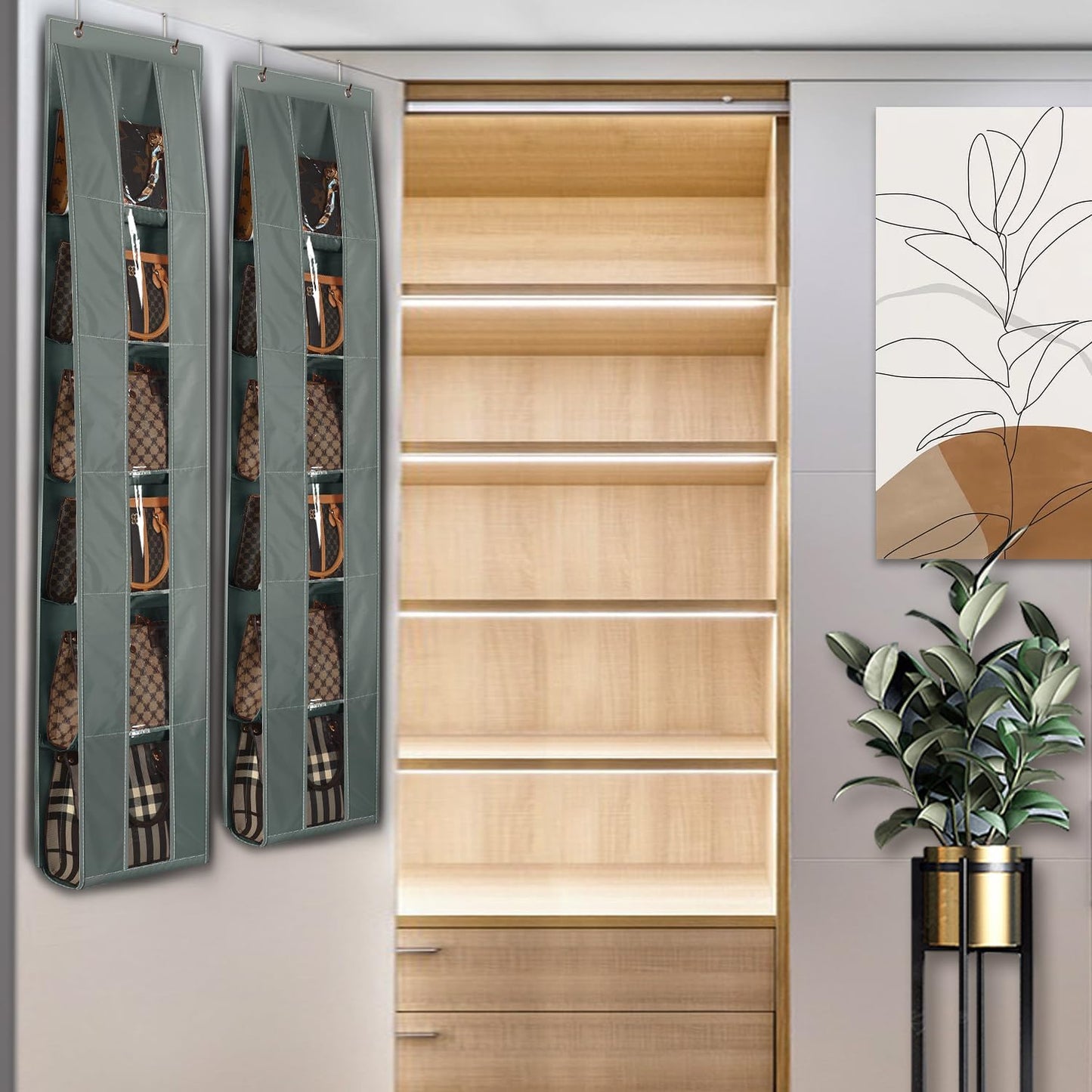 Lirex Over The Door Organizer, 2 Pack Handbag Storage with 6-Tier Space-Saving for Door or Closet, Handbag Hanger, Dark Grey