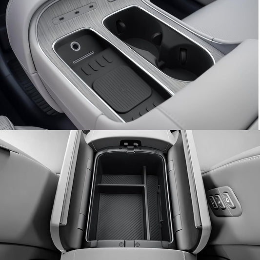 CDEFG 3Pcs for 2026 Hyundai Palisade Center Console Organizer for 2026 Hyundai Palisade Accessories Middle Console Storage Box & Wireless Charging Mat & Cup Holder Cover(Only for Split Armrest)