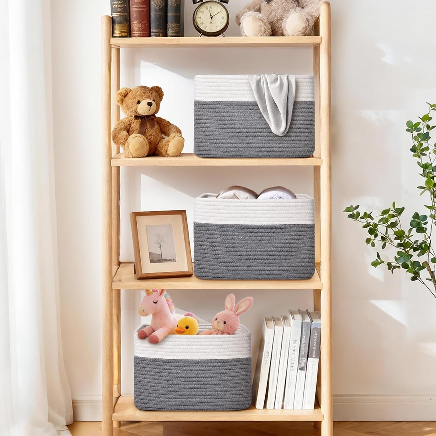 Storage Baskets for Organizing, 4 Pack Storage Baskets for Shelves, Woven Basket for Shelves, Closet Organization, Rectangle Organizer Basket Gifts Empty, 13"Lx8.7"Wx7.9"H Decorative Bins with Handles
