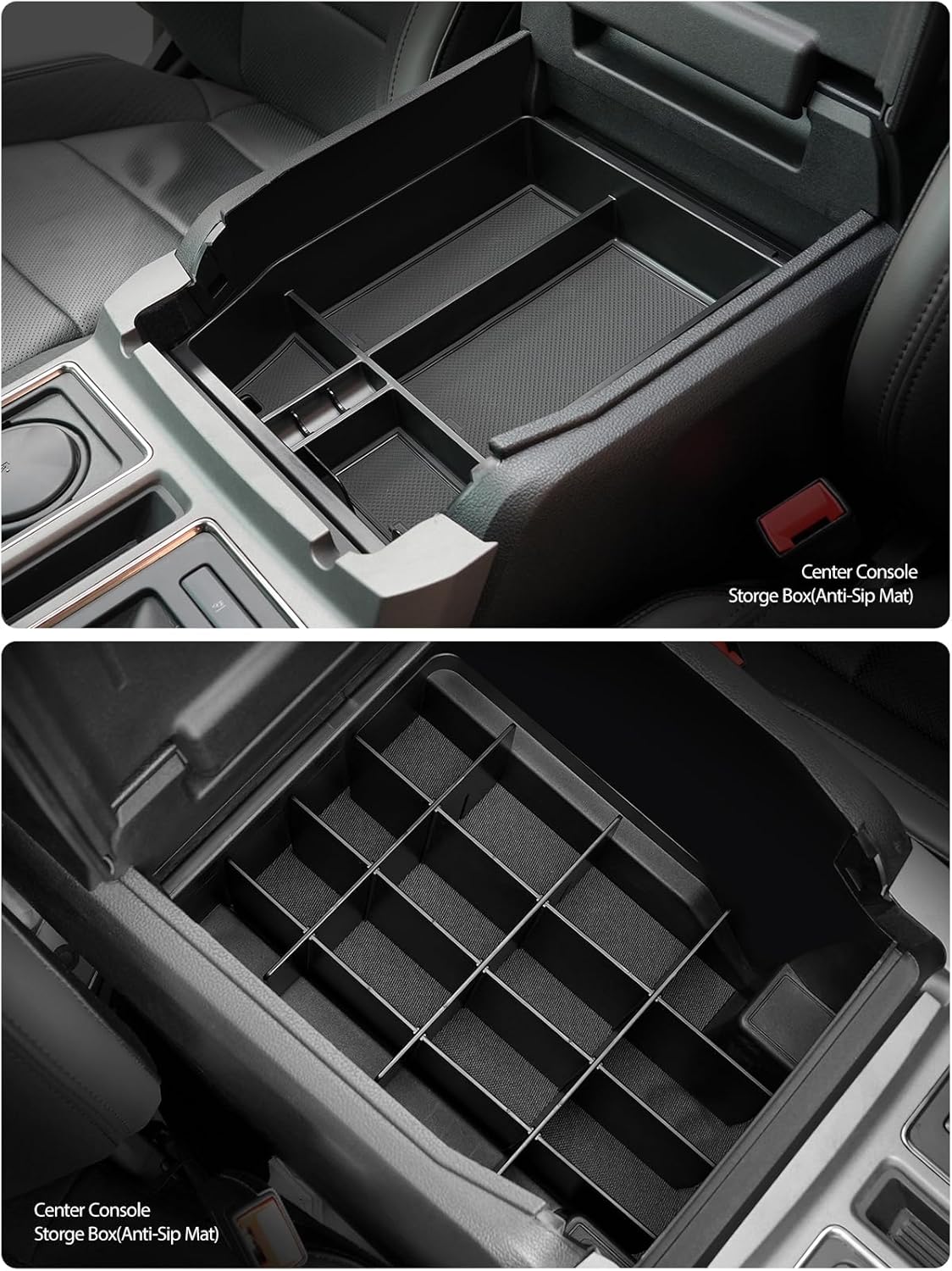 ELECFRESH 2PCS Center Console Organizer for 2024 2023 2022 2021 Ford F150 Accessories, Armrest Storage Box and 16-Compartments Divider for Ford F150