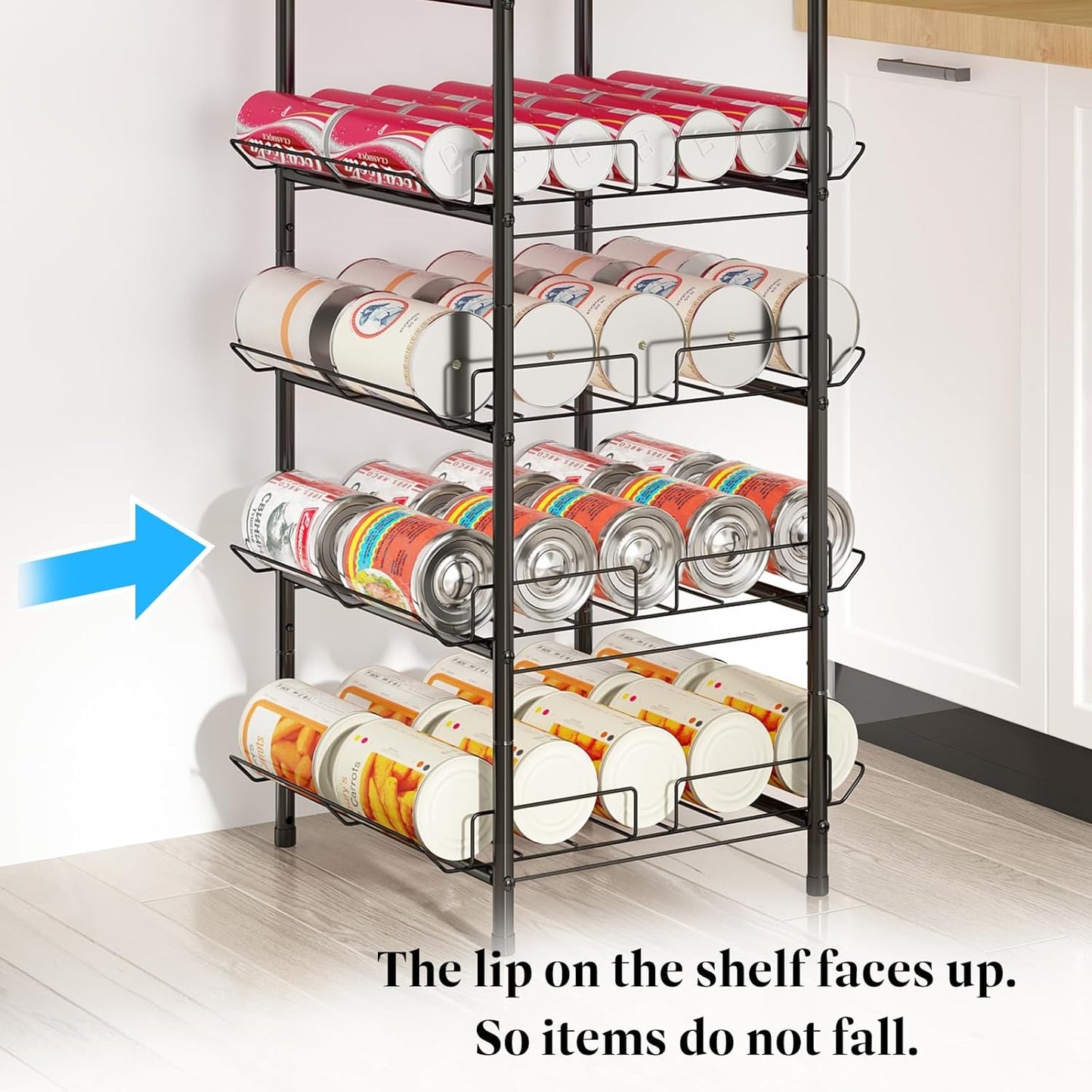 GILLAS 3 5 6 7 8 Tier Water Bottle Storage Rack, Free Standing Vertical Metal,Water Bottle Organizer, Large Capacity Bottled Rack Water Holder Stand for Cabinet Kitchen Party Pantry,Black
