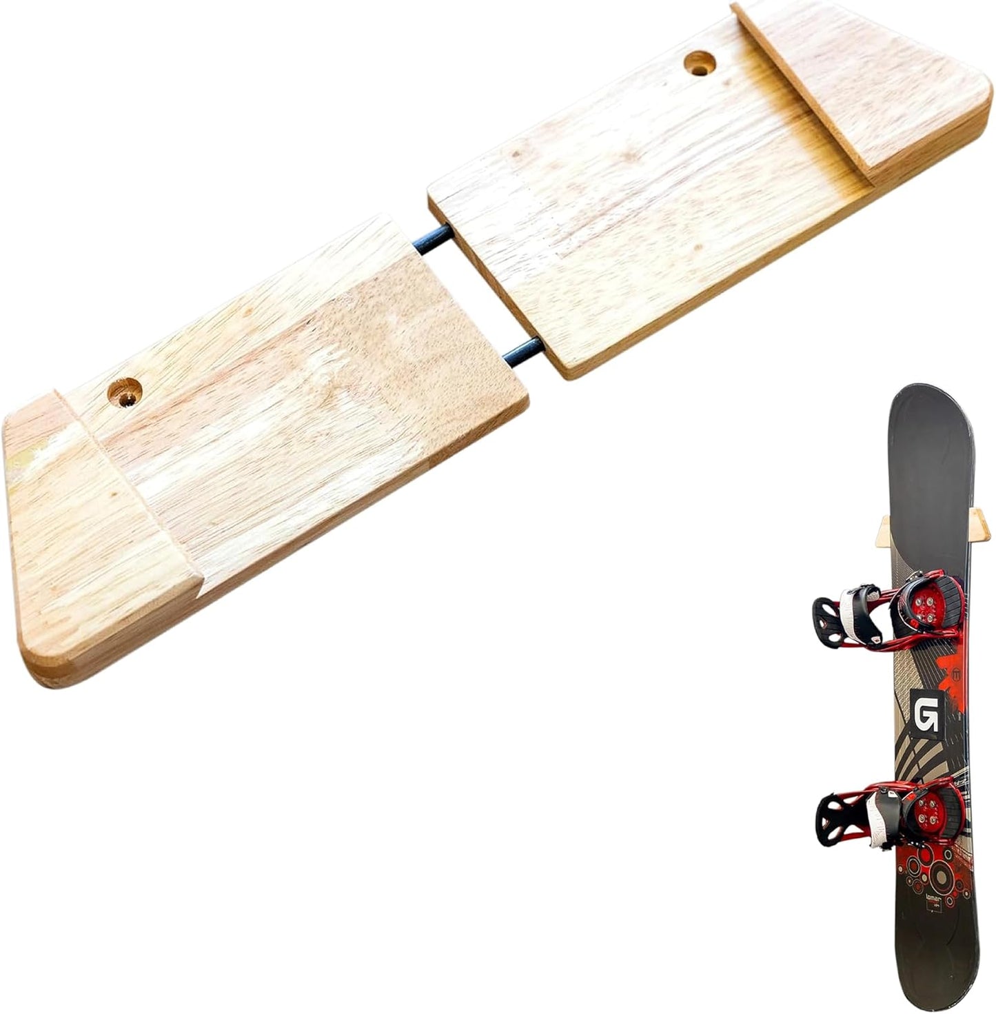 StoreYourBoard Minimalist Wood Snowboard Rack, Wall Mount Storage Display, Adjustable Size, Solid Wood Holds 30 lbs